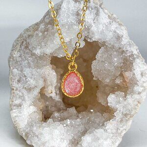 3/$20 14k Gold Pink Glitter Resin Teardrop Charm Handmade Pendant Necklace
